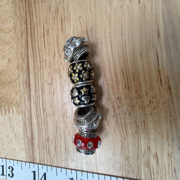 Brighton Set Of 5 Beads & Spacers Silver Black Red Gold Crystal Accents - Picture 5 of 16